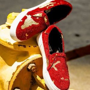 Burgundy metallic slip on sneaker